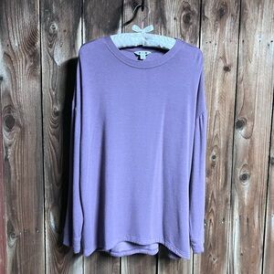 Three Dots Purple Speckled Fuzzy Cozy Comfy Loungewear Pullover Sweatshirt Sz M